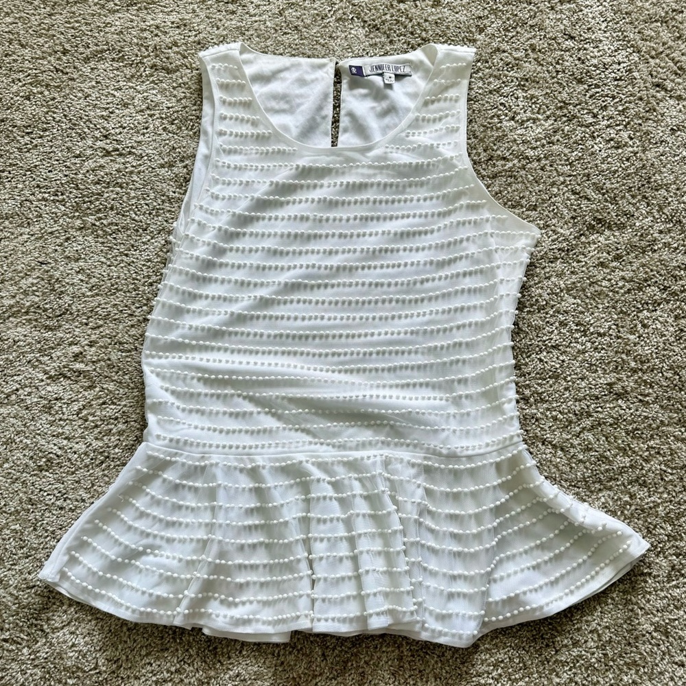 White Beaded Peplum Top